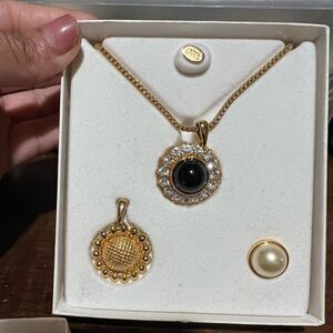 Vintage Nolan Miller Sunflower, Crystal and Faux Black Onyx Interchangeable